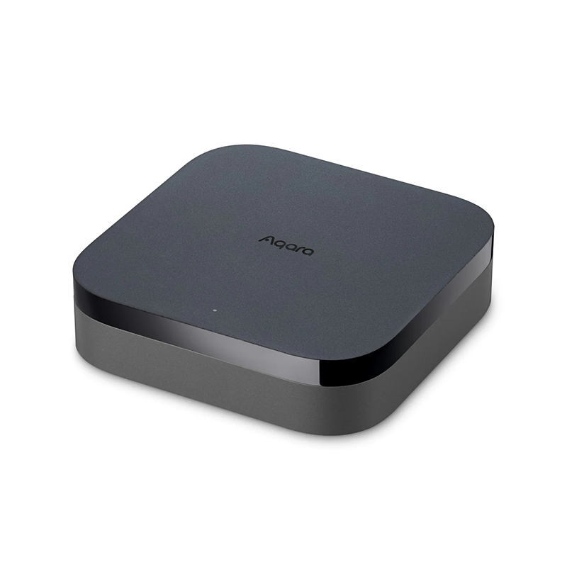 Aqara 網關 Hub M3 (Matter) - 國際版 香港行貨 1年自攜保養 : 頂部外觀，展示灰黑色機身；側面外觀，上端為亮灰黑色，底部為霧灰色